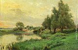 Alfred Renaudin Canvas Paintings - Pecheur au bord de la riviere